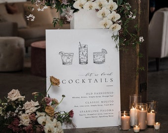 Signature Cocktails Sign Template, Elegant Wedding Bar Sign, Modern Sign Signature Drink Sign Sketch Drinks Sign, Templett #36