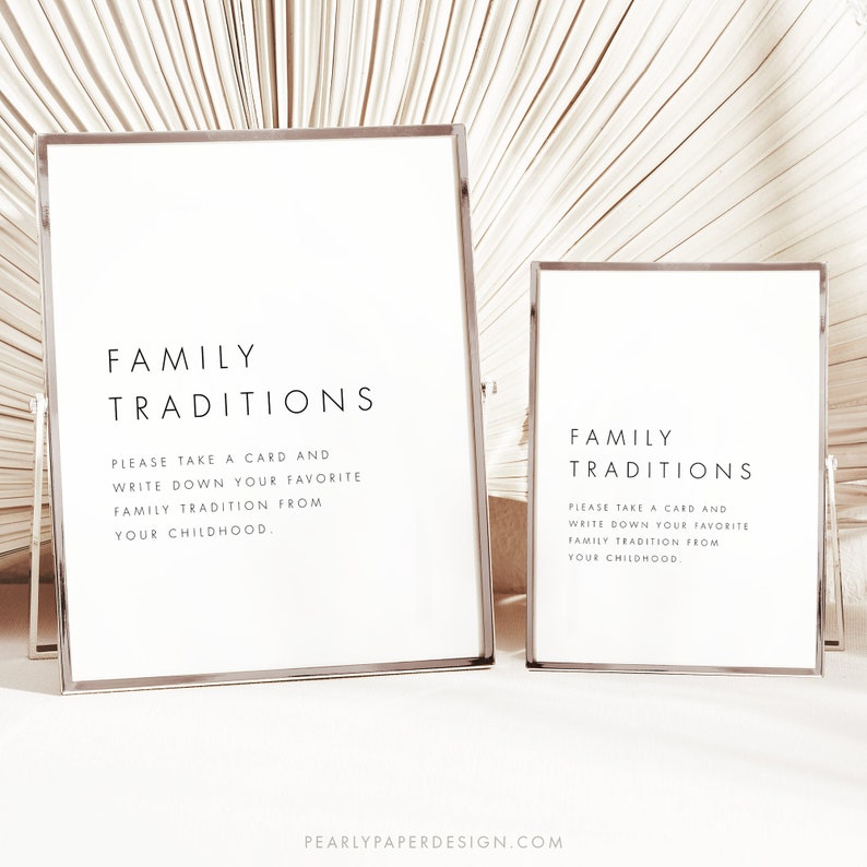 Family Traditions Sign and Card, Minimalist Baby Shower Game Template, Childhood Traditions, Editable Baby Shower Game, Templett #M21 image 2