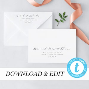 Calligraphy Envelope Template, Printable Wedding Envelope Templett address template Instant Download, DIY envelope Editable address label 06