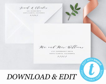 Calligraphy Envelope Template, Printable Wedding Envelope Templett address template Instant Download, DIY envelope Editable address label 06