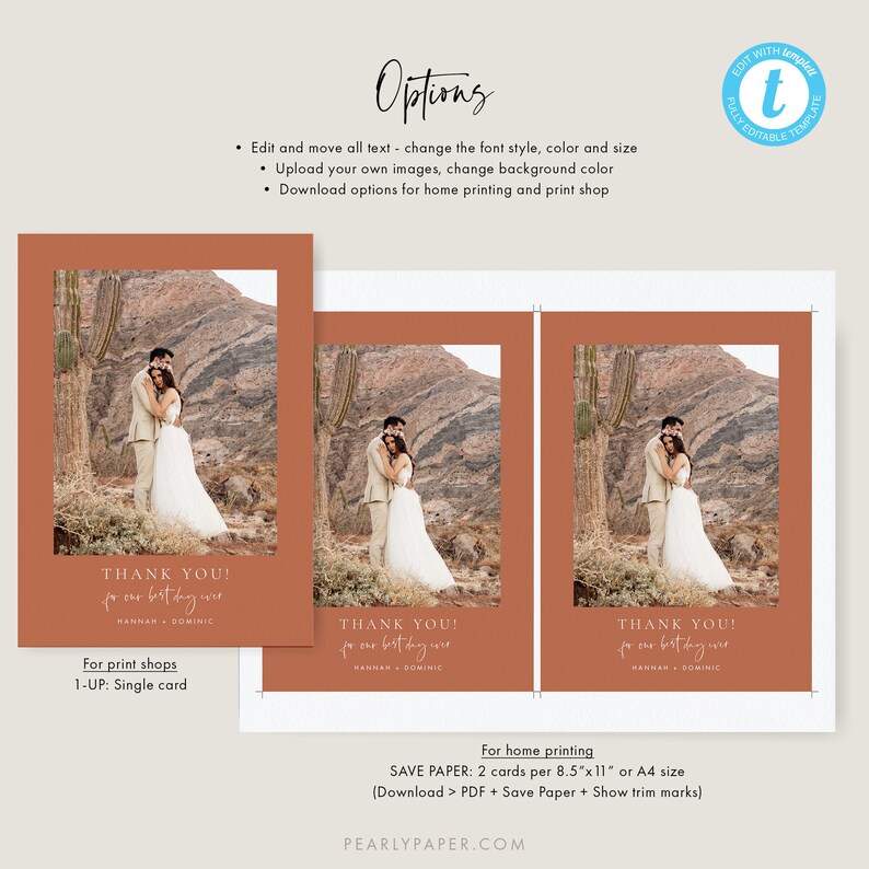 Terracotta Thank You Card Template Download Burnt Orange - Etsy