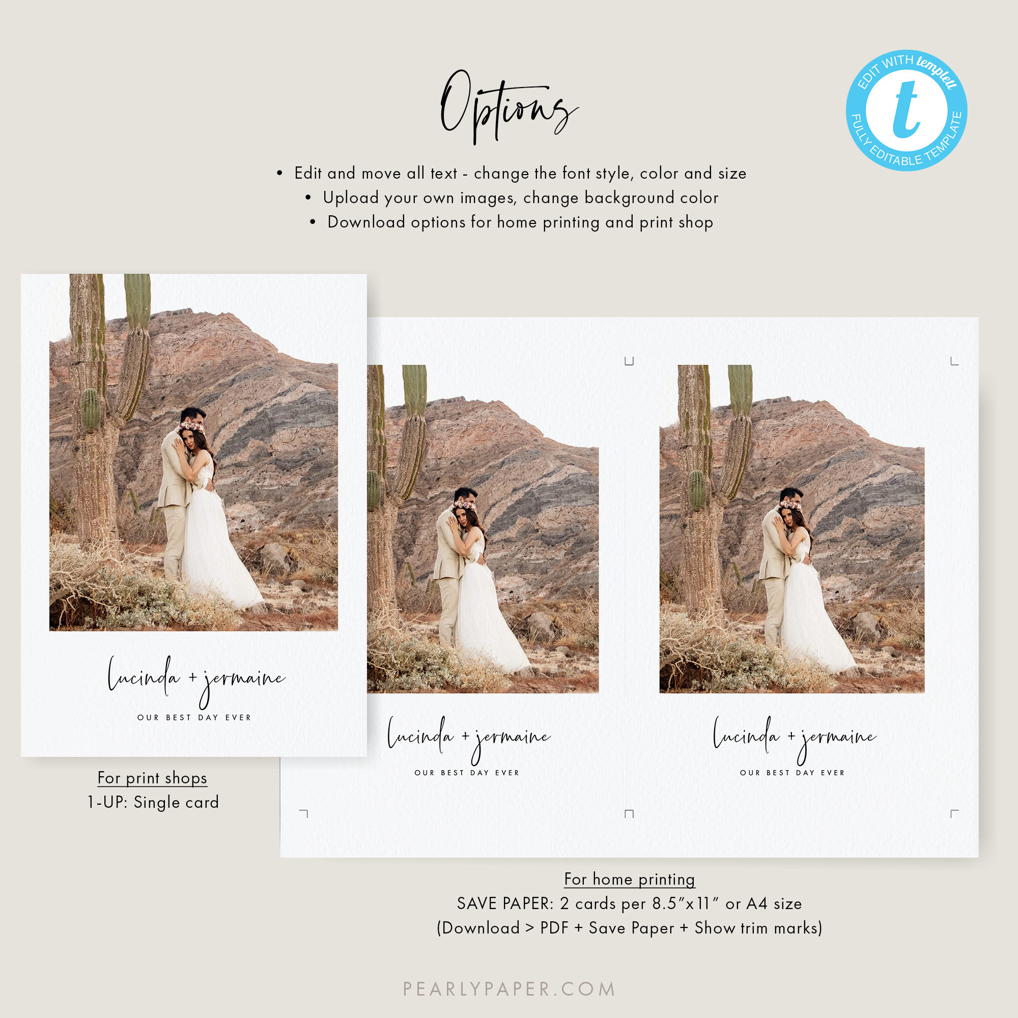 Minimalist Wedding Thank You Card Template Digital Download, Printable ...