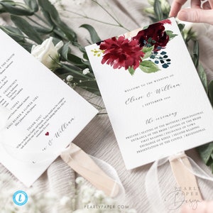 Floral Wedding program Fan Printable Outdoor Wedding Ceremony Fan Template Rustic Wedding Program template Instant download Templett #12