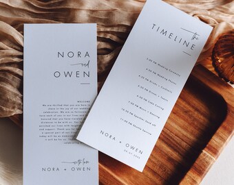 Wedding Day Timeline Card Template, Minimalist Wedding Timeline, Wedding Itinerary, Editable Order of Events, Templett #064