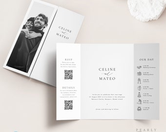 Gatefold Wedding Invitation Template Download with QR Code Printable Wedding Invite Modern Wedding Invitation Set Templett  #45