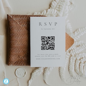 QR-Code-RSVP-Kartenvorlage, minimalistische Hochzeitsantwortkarte, druckbare Rsvp, bearbeitbare Hochzeitseinlage bearbeitbare Vorlage #ISSA