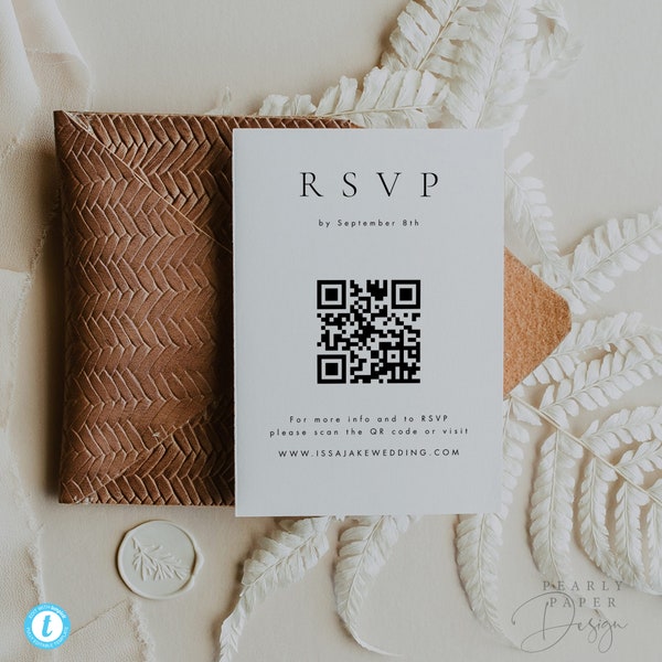 QR Code RSVP Card template, Minimalist Wedding response Card, Printable RSVP Template, Editable Wedding Insert Editable Template #36