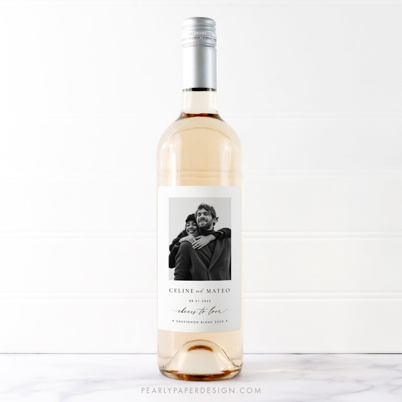 Photo Wine Bottle Label Template, Wedding wine label, Wedding Favor, Printable Wine Label, Editable Wine label Templett #CELINE image 3