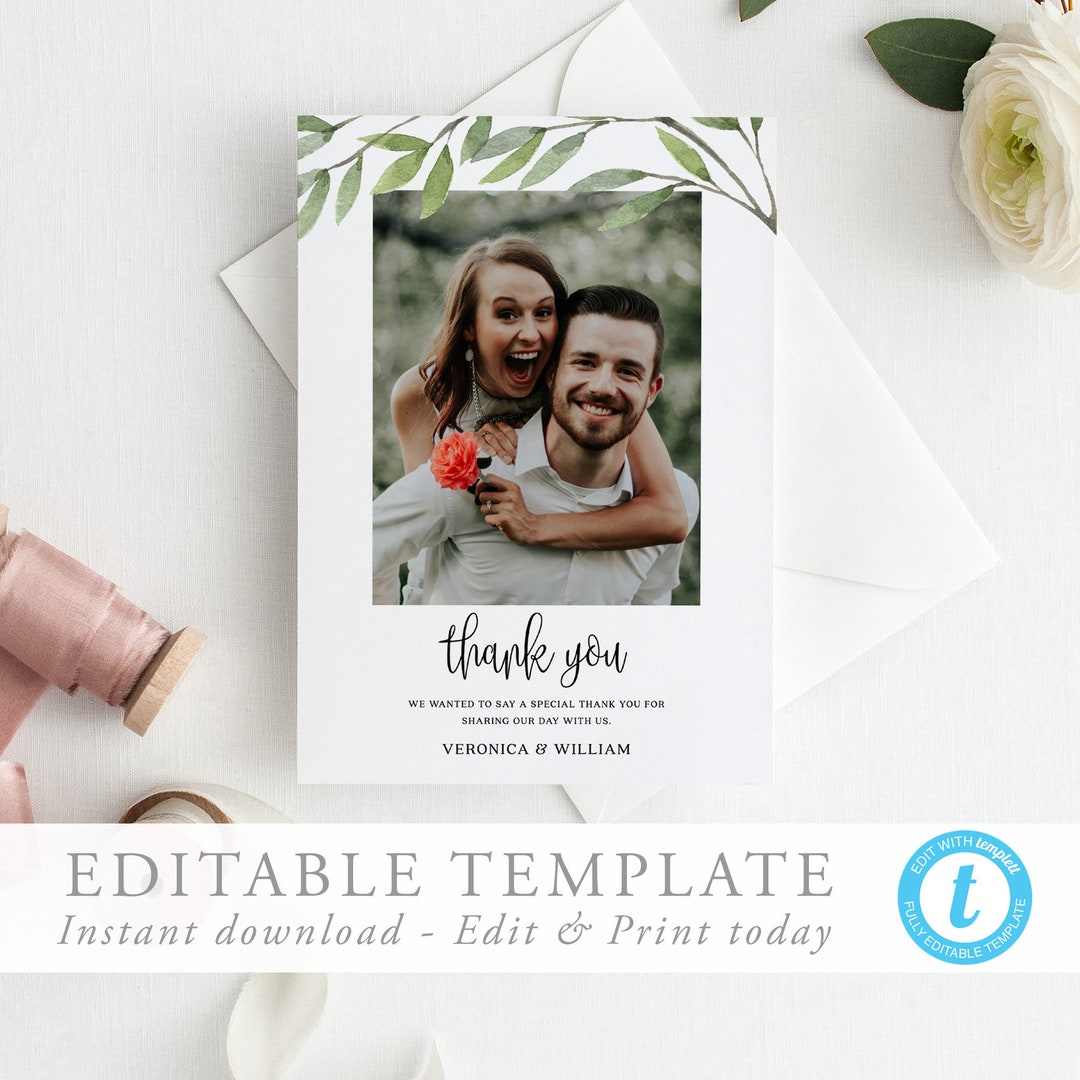 Rustic Wedding Thank You Card Thank You Photo Template Templett Rustic ...
