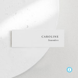 Modelo de cartão de lugar para download Cartão de nome minimalista Cartões de lugar Cartão de assento de casamento moderno Cartões de lugar editáveis Templett 15