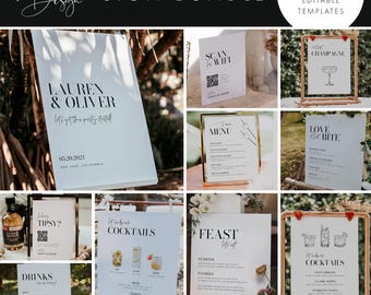 Wedding Signs Bundle, Wedding Reception Signs, Minimalist Wedding Sign templates, Editable Wedding Table Signs, Templett #059