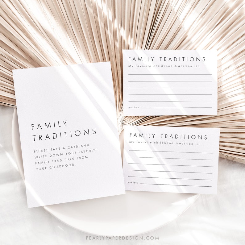 Family Traditions Sign and Card, Minimalist Baby Shower Game Template, Childhood Traditions, Editable Baby Shower Game, Templett #M21 image 3