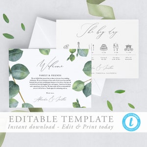 Editable Wedding Timeline Template Wedding day Itinerary Welcome Bag Note Eucalyptus Wedding schedule Printable Order of Events Icon 04