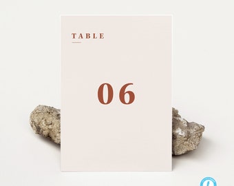 Sand and Terracotta Table numbers template download Templett Wedding table number Printable Modern Table number sign 35