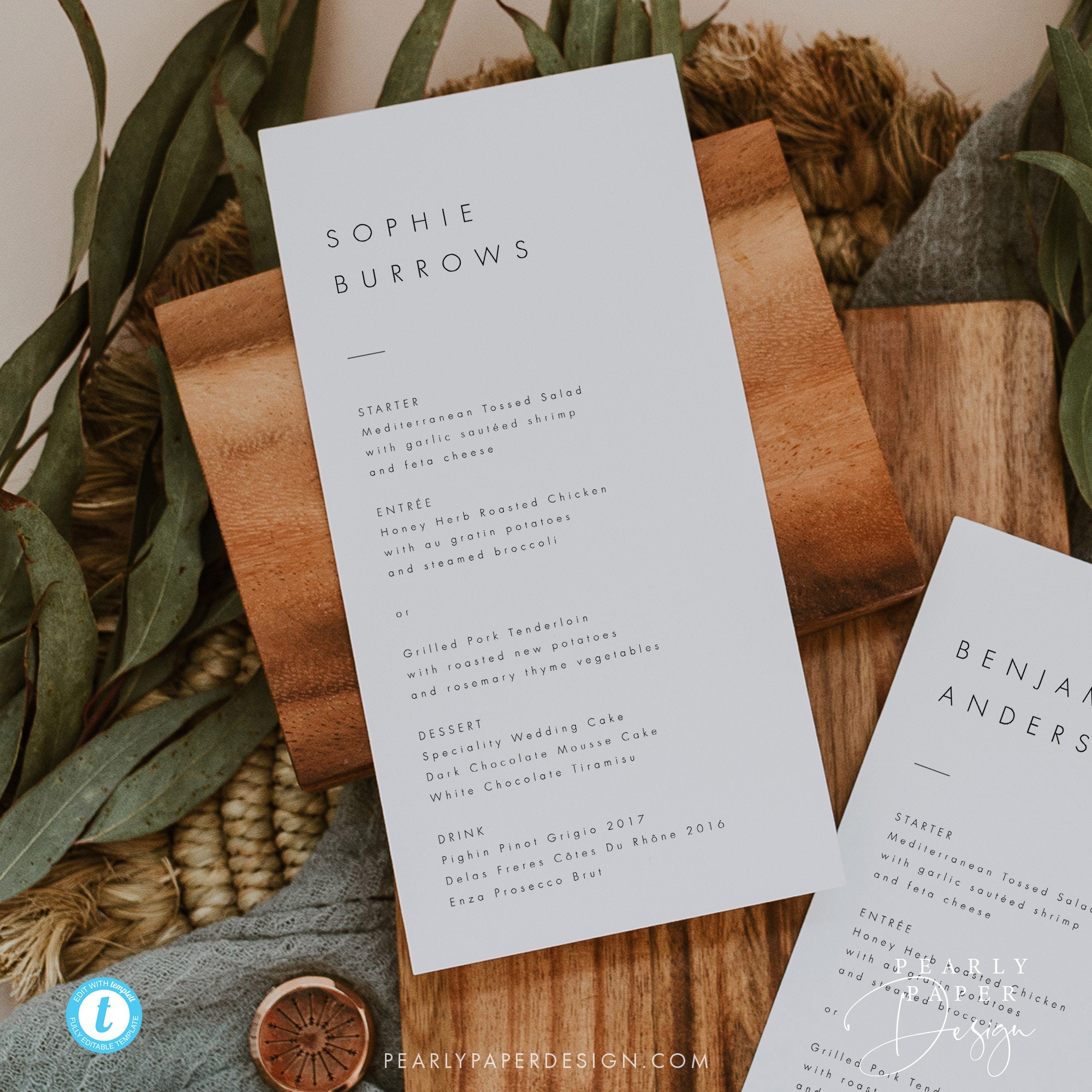 Elegant Menu Template Download Place Card Modern Wedding Menu - Etsy