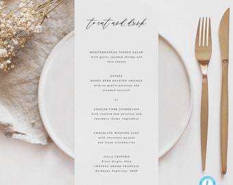 Minimalist Menu Template Download Modern Wedding Menu Simple Menu Cards Editable Menu Simple wedding DIY menu 27