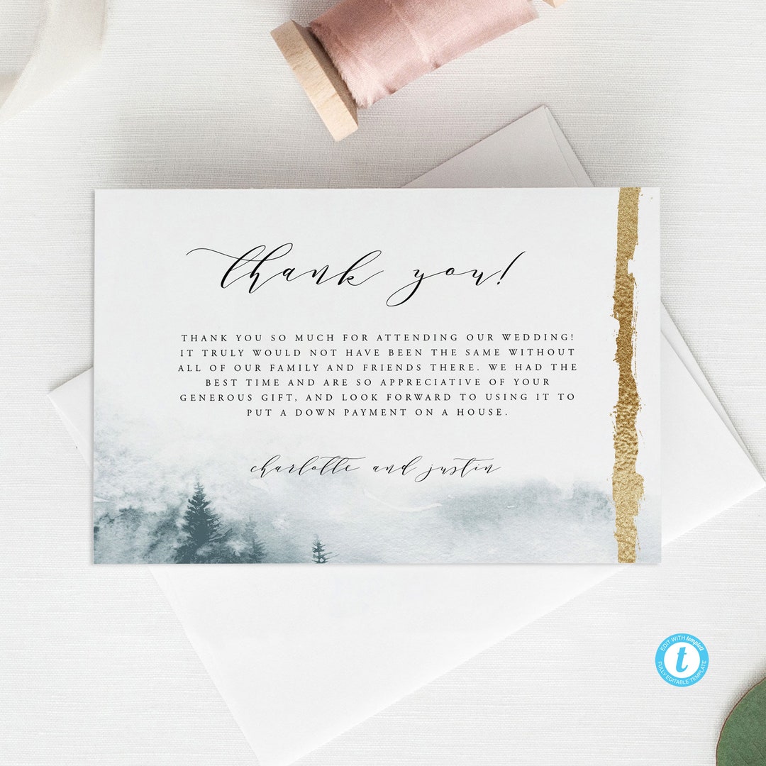 Winter Wedding Thank You Template Printable Thank You Card With Photo ...