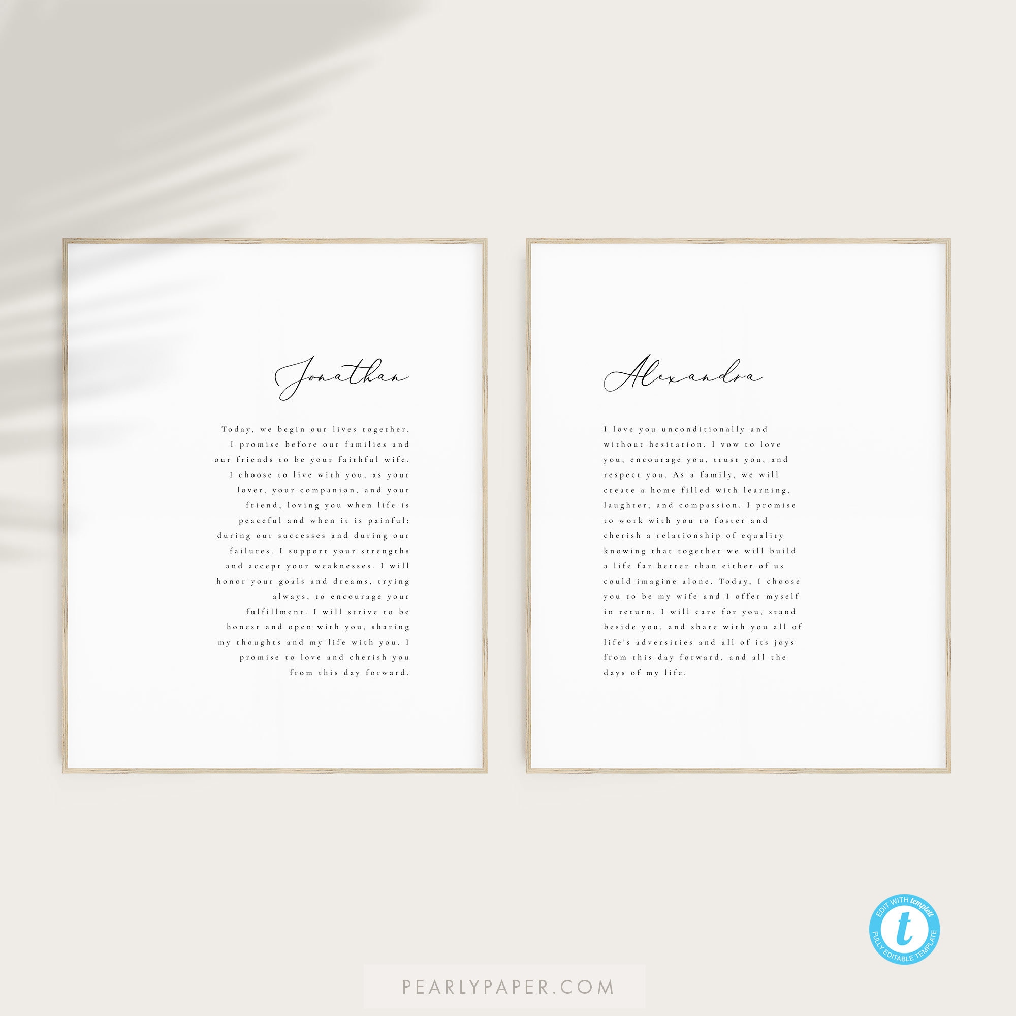 Printable Wedding Vows Template Download Simple Vows Etsy