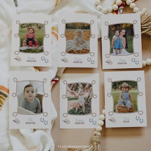 Western First Birthday Photo Banner, First Rodeo Birthday Banner, Cowboy Birthday Monthly Milestone Photo Cards, Picture Banner #CB093