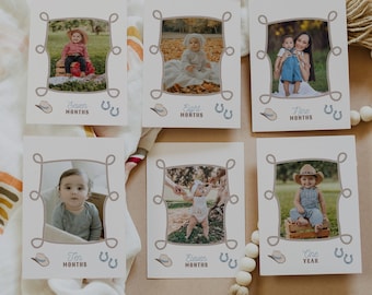 Western First Birthday Photo Banner, First Rodeo Birthday Banner, Cowboy Birthday Monthly Milestone Photo Cards, Picture Banner #CB093