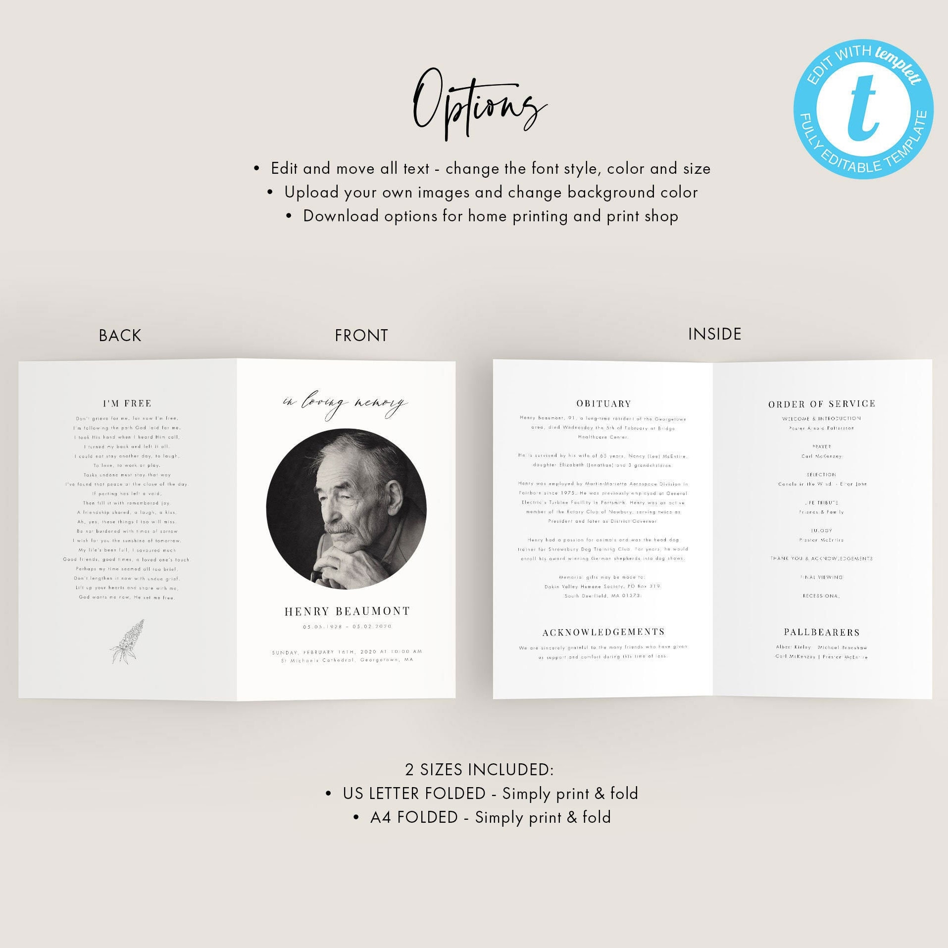 Funeral Foldable Program A4 Template Funeral Program Template Download Simple Foldable Funeral Template ...