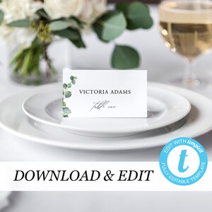 Place card Template Printable Wedding Place Cards Wedding Place Cards Templett Eucalyptus, Editable Pdf DIY Place cards Instant Download 04