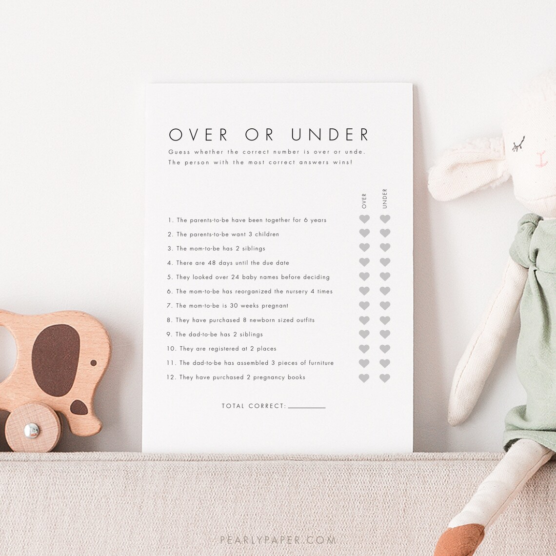 Minimalist Baby Shower Over or Under Game Template Baby - Etsy