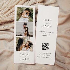 Photo Booth Save the Date Vorlage mit QR-Code, Minimalistische Hochzeitseinladung, Photobooth Save the Date, Templett #ISSA