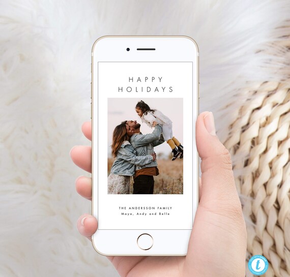 Electronic Photo Holiday Card Template, Digital Modern Christmas E-vite, Paperless Happy Holidays Photo Text message Templett
