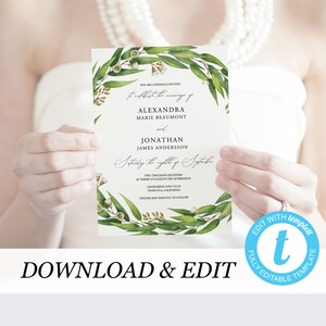 Templett wedding invitation, Rustic Wedding Invitation, Template Eucalyptus, Printable Wedding Invitation, DIY Templett PDF