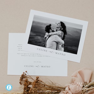 Plantilla de tarjeta de agradecimiento de boda moderna Descarga digital, Tarjeta de agradecimiento imprimible con plantilla de foto #CELINE