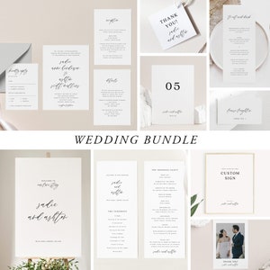 Modern Wedding Bundle Download Wedding Invitation Template Program Place cards Table number Thanks tag Welcome Custom sign Templett 27