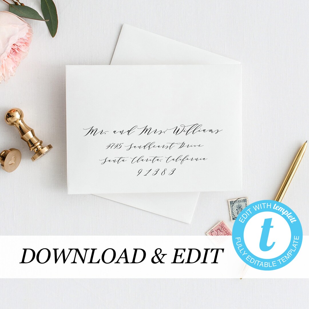 Envelope Template Calligraphy, Printable Wedding Envelope Templett Address Template Instant ...
