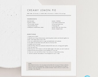Editable recipe Template Download Recipe Page Personalized Recipe Binder Recipe Card Printable Recipe Page Template Templett #21