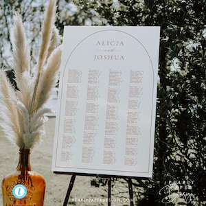 Alphabetical seating chart template Burnt Orange Arch Seating Alphabetized Printable Seating Plan Editable Sign Templett #39
