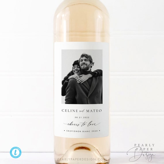 Photo Wine Bottle Label Template, Wedding wine label, Wedding Favor, Printable Wine Label, Editable Wine label Templett  #CELINE