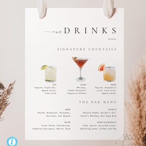 Printable Bar Menu Template Signature Cocktails Sign Download Elegant Wedding Bar Sign Modern Sign Signature Drink Sign Templett #36