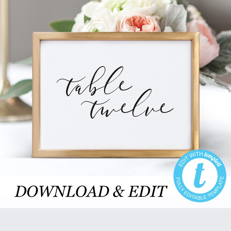 Minimalist Table Number Template Printable Table Number Card Templett INSTANT Download Modern Calligraphy Wedding Editable