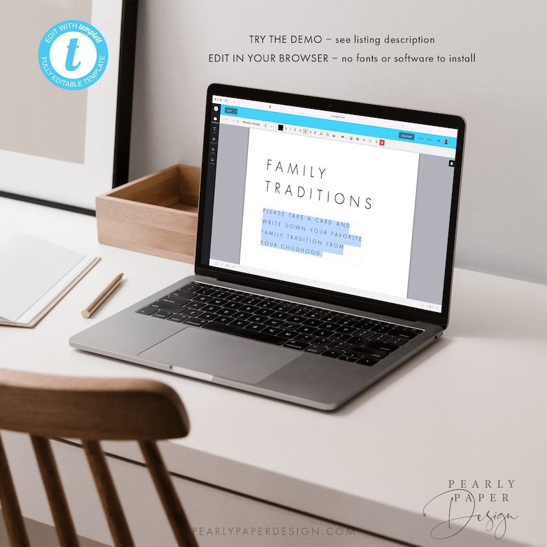 Family Traditions Sign and Card, Minimalist Baby Shower Game Template, Childhood Traditions, Editable Baby Shower Game, Templett #M21 image 7