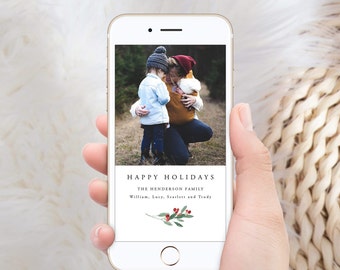 Electronic Photo Christmas Card Template, Electronic Simple Christmas Card, Paperless Happy Holidays Photo Text message Templett