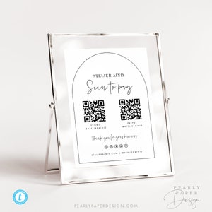 Gewölbtes Zahlungsschild Vorlage, Small Business QR-Code Schild, Scan-to-Pay-Schild Ladenschild Templett #B54