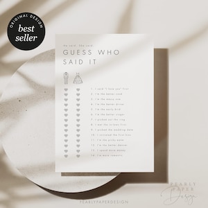 Guess Who Said It Bridal Game Template, He Said She Said Game, Minimalist Bridal Shower Game, Printable Shower game #B21