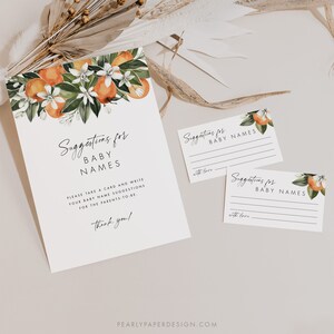 Baby Name Suggestions Template, Citrus Baby Name Ideas Game Download, Printable Baby ShowerGame, Editable template, Oranges Baby Games #079