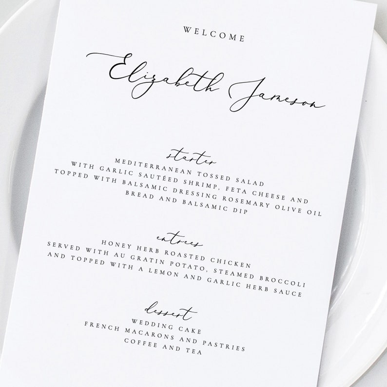 Wedding Menu Place Cards Template Printable Wedding Place Card Etsy