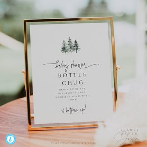 Bottle Chug Game Sign Template, Boho Rustic Baby Game Sign, Baby Shower Drink Game, Baby Shower Game Download, Templett #M068
