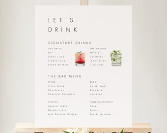 Szablon menu baru do druku Podpis koktajli Znak do pobrania Elegancki znak baru weselnego Nowoczesny znak Znak podpisu drinka Templett #21