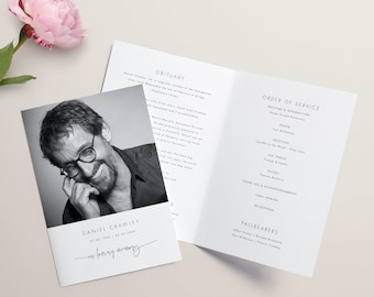 Funeral Program Template, Editable Funeral Booklet, Foldable Memorial Service Booklet, Memorial Program DIY Funeral Template #064