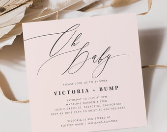 Pink Oh Baby Invitation Template Download Modern Elegant Baby Shower Invite Girl Baby Shower Printable Baby Shower