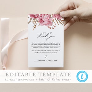 Floral Thank You Card template Printable thank you card Blush Peonies thank you card download Rustic Thank you DIY wedding 05