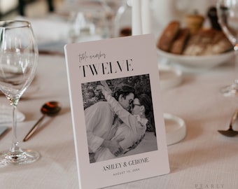 Photo Table Numbers Template, Modern Wedding Photo Table Number, Printable Table Cards, Editable Picture Table Number, Templett #059